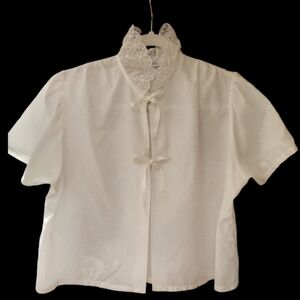 Belding Corticelli Vintage 50's Lace Trimmed Bed Jacket Ivory Size 34/S